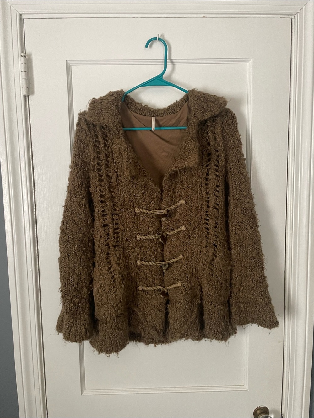 RARE Free People Shaggy Mohair Wool Sweater Coat Toggle Button Closure Sz XS